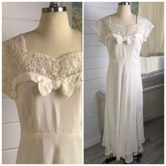 1950s Vintage Ivory Casual Wedding Dress / 1950s … - image 1