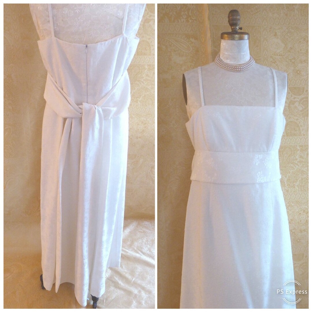 1990s White Jones New York Evening Gown With Back Sash / - Etsy