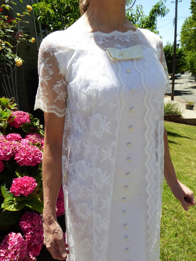1960s Vintage Linen Wedding Dress with Lace Overdress and Etsy