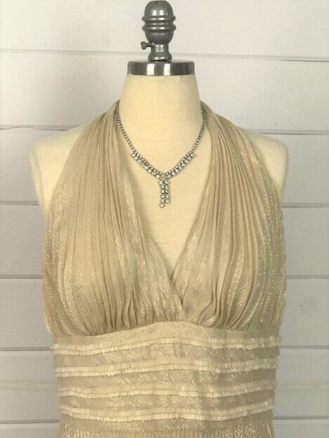 1990s Carmen Marc Valvo Silk Gold Metallic Halter Dress | Etsy