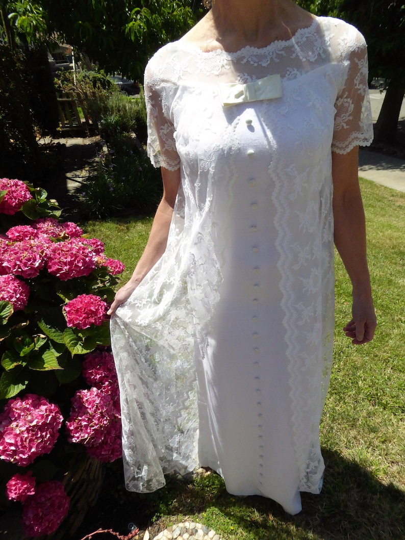 1960s Vintage Linen Wedding Dress with Lace Overdress and Etsy