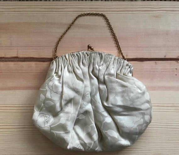 Creamy Ivory Silk Brocade Bridal Bag / Vintage Br… - image 1