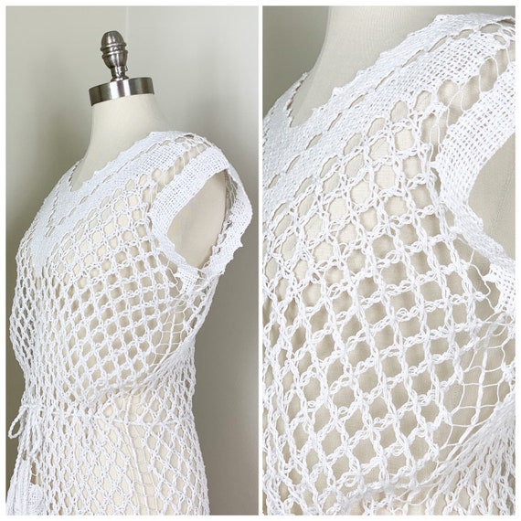 Hand Crochet White Cotton Fringe Dress | Peek-a-B… - image 2