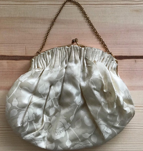 Creamy Ivory Silk Brocade Bridal Bag / Vintage Br… - image 2