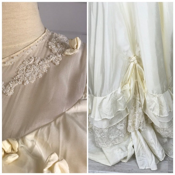 1930s Vintage Ivory Wedding Dress with Illusion N… - image 3