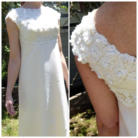 1960s Vintage Ivory Peau de Soie with Beaded Alen… - image 1