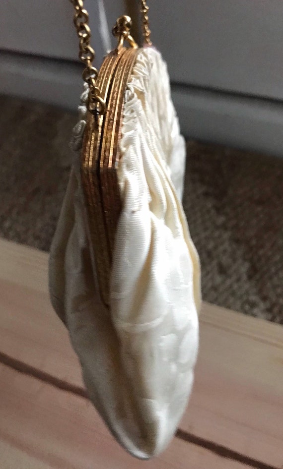 Creamy Ivory Silk Brocade Bridal Bag / Vintage Br… - image 7