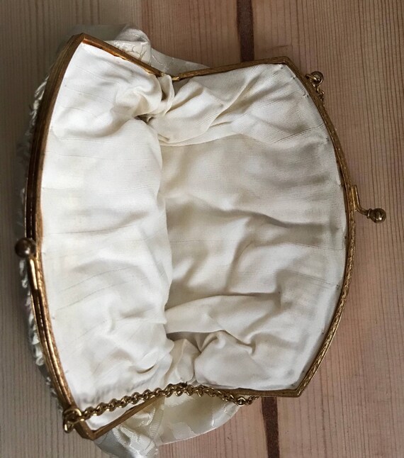 Creamy Ivory Silk Brocade Bridal Bag / Vintage Br… - image 5