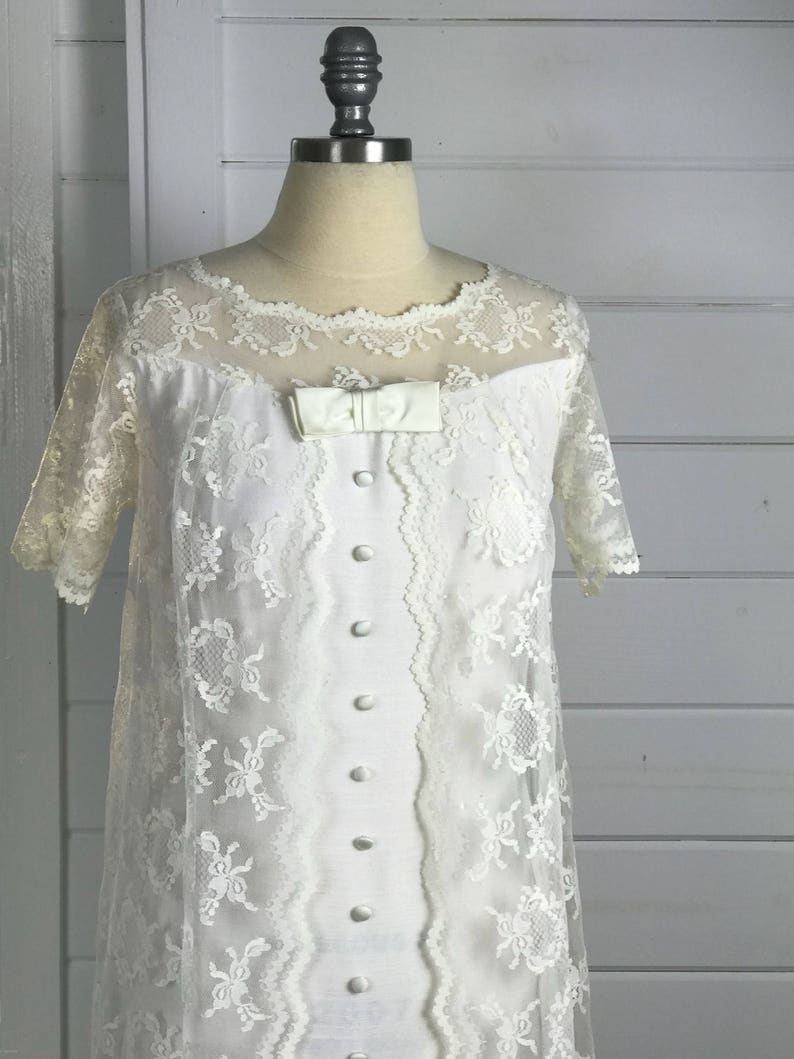 1960s Vintage Linen Wedding Dress with Lace Overdress and Etsy