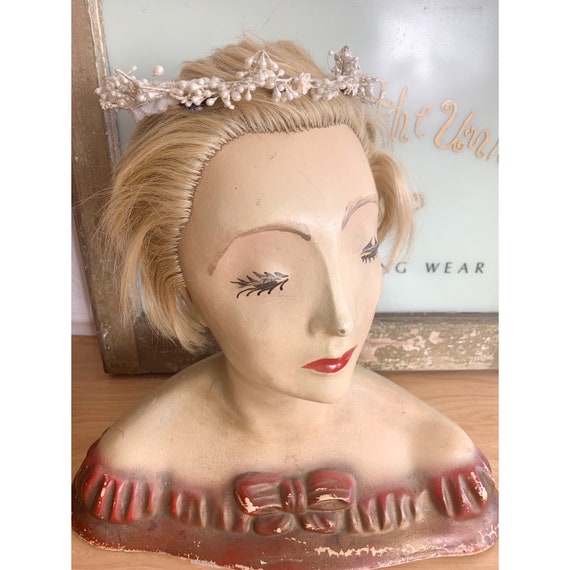 1940s Vintage Wax Bead Bridal Floral Headpiece | 1940s Wax  display picture 1