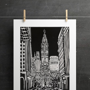 Philadelphia City Hall Linocut Print