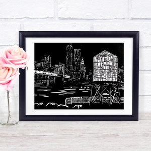 Brooklyn Bridge Park - Water Tower - Linocut Print