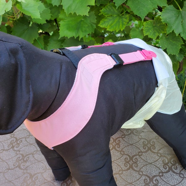 Harness Suspenders For Your Dog's Diaper or Belly Band. Custom Fit Included. Fabric Choices. Quality Parts. See Pictures How To Order.