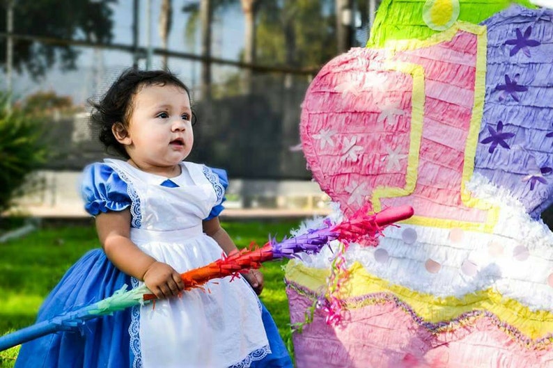 Alice in Wonderland Cotton Dress with Petticoat and Headband sizes 12 months , free custom fitting image 3