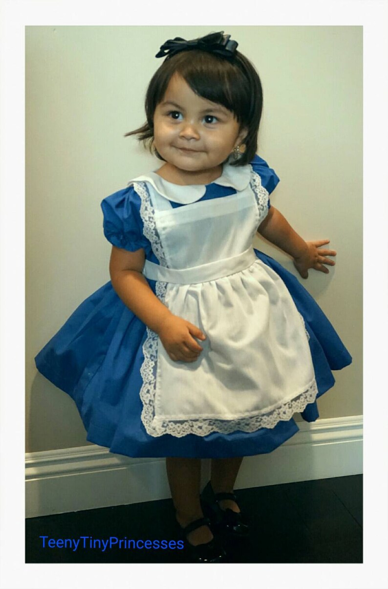 Alice in Wonderland Cotton Dress with Petticoat and Headband sizes 12 months , free custom fitting image 4