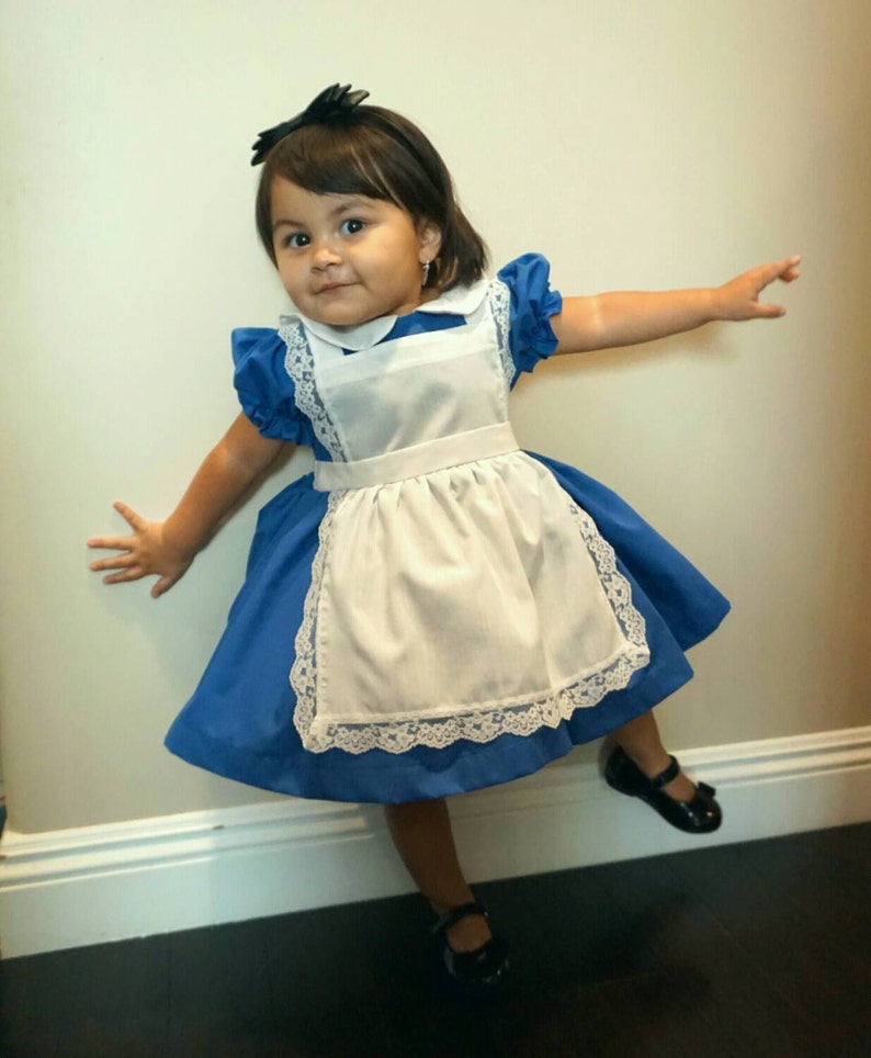 Alice in Wonderland Cotton Dress with Petticoat and Headband sizes 12 months , free custom fitting image 5