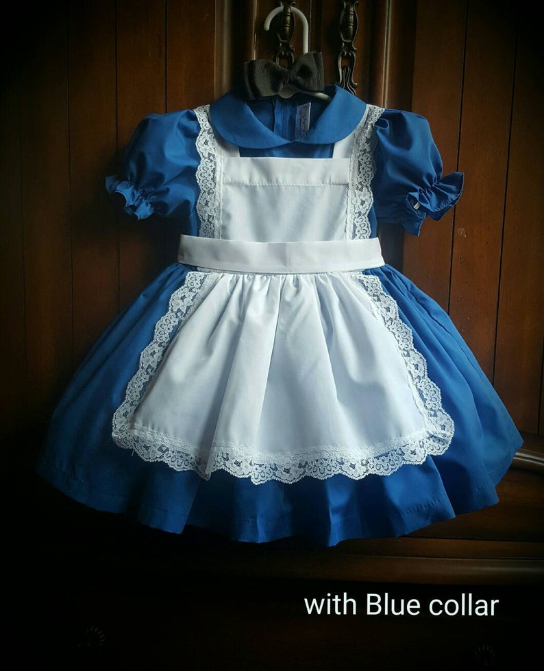 Alice in Wonderland Cotton Dress with Petticoat and Headband sizes 12 months , free custom fitting image 1