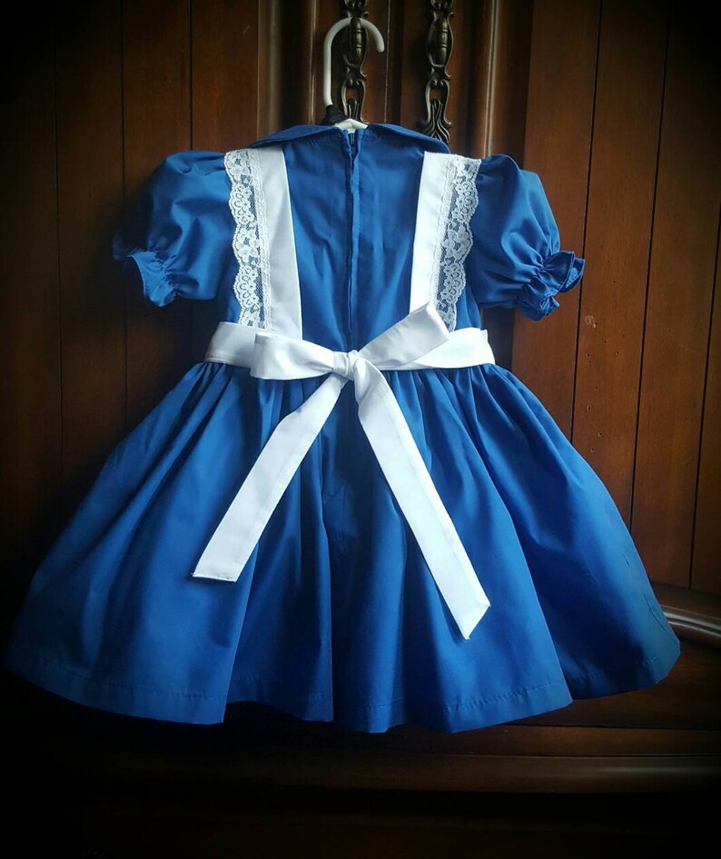 Alice in Wonderland Cotton Dress with Petticoat and Headband sizes 12 months , free custom fitting image 2