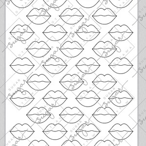 1.5 inch Lips/Kiss Royal Icing Transfer Sheet