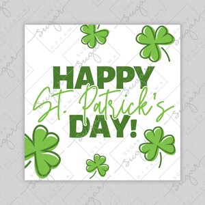 Happy St. Patrick&#39;s Day 2&quot; Square Cookie Printable Shamrock Gift Tag