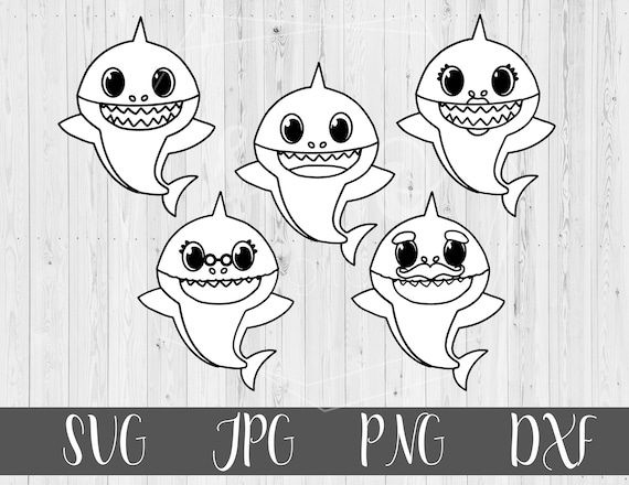 Download Silhouette Baby shark svg Family shark black and white | Etsy