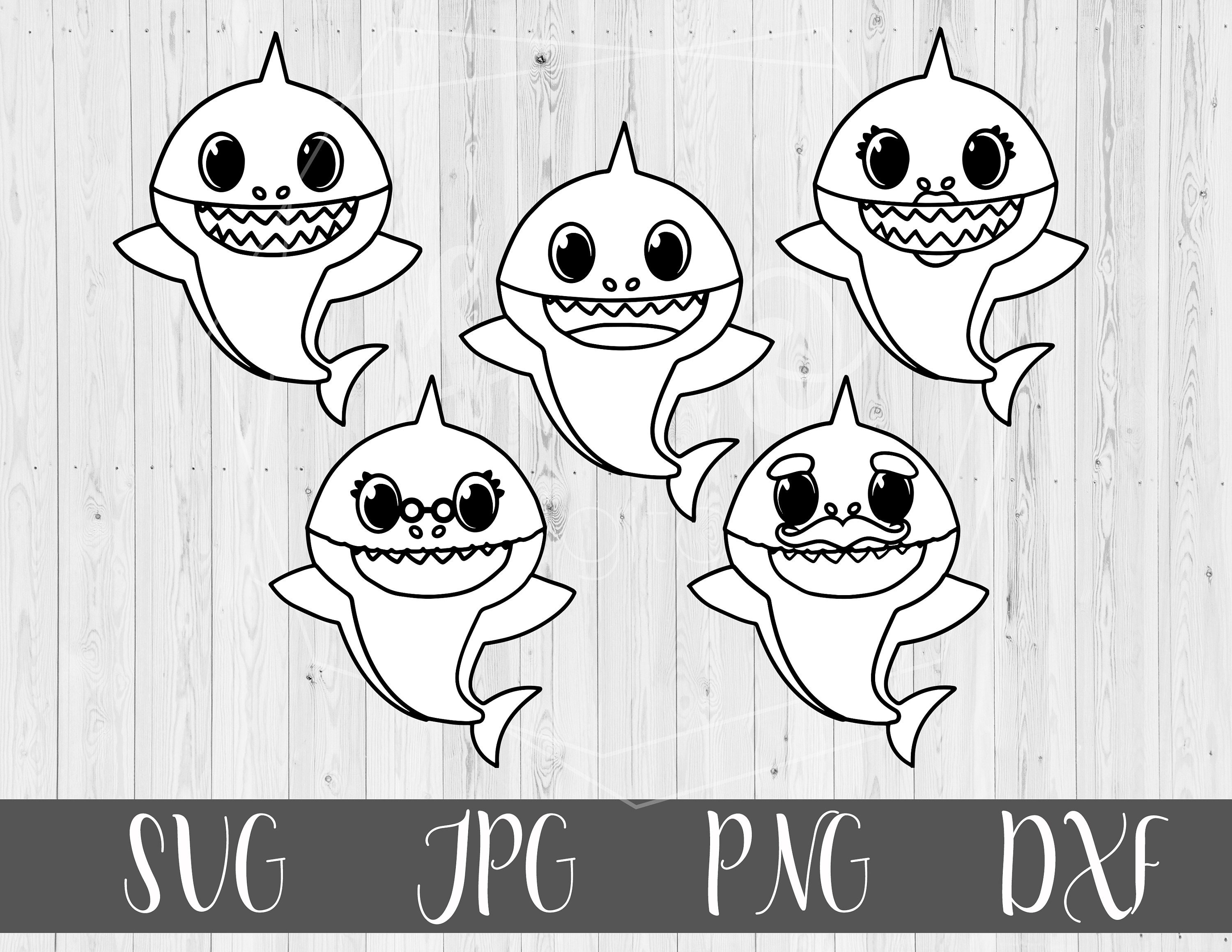 Download Silhouette Baby shark svg Family shark black and white | Etsy
