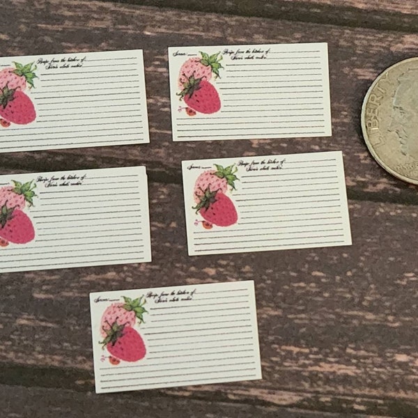 1:6 Scale Miniature Scale Strawberry Recipe Cards - Great for Dolls Display Strawberry Shortcake