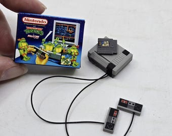 NES with TMNT Sleeve Miniature Nintendo x Ninja Turtles Toy Mini Box with or wo 3D System Print + Game Cartridge