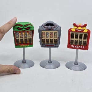 Custom 1:12 Scale Miniature Scale Vending Machines Mini Display Decor Monster Vendor Robot Vendora Genie Gremlin Candy 1980s Style "Monstor"