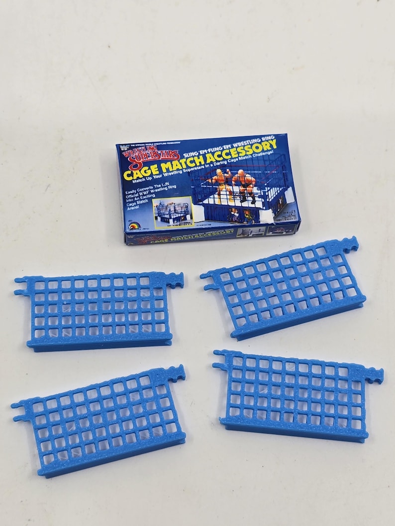 1:12 WWF LJN Ring Custom 3D Print Mini Sling 'Em Fling 'Em RIng in Miniature Box Retro Display Toy 1/12 Scale Elastic Ropes + Figures + Cage Cage Match Accessory