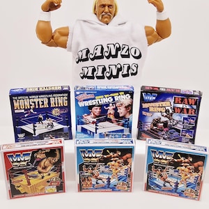 1:12 Mini WWF Official Wrestling Ring Blue King of the Ring Raw Fling Em Sling Em Monster Ring Miniature Box 1/12 Scale EMPTY You Choose