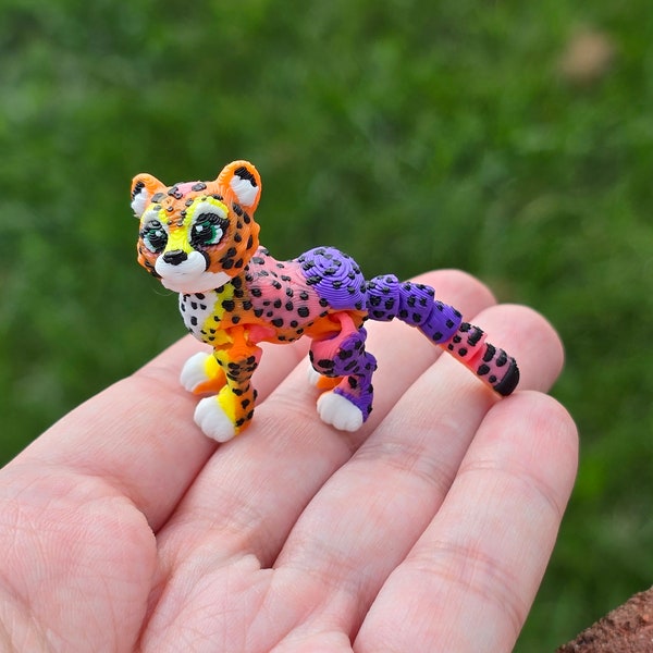 Cheetah Rainbow 6 Colors Miniature Mini 3D Print Articulated Printed 3-D 1.25 Inches Tall 1:24 Scale Dollhouse Display 80s 90s Inspired Cat