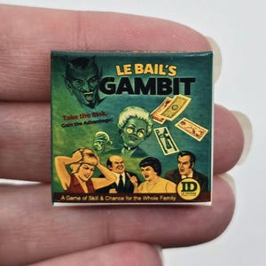 1:12 Scale Le Bail's Gambit Miniature Board Game Box Ready or Not It's Game Night Horror Movie Inspired Empty Display Mini for Figures