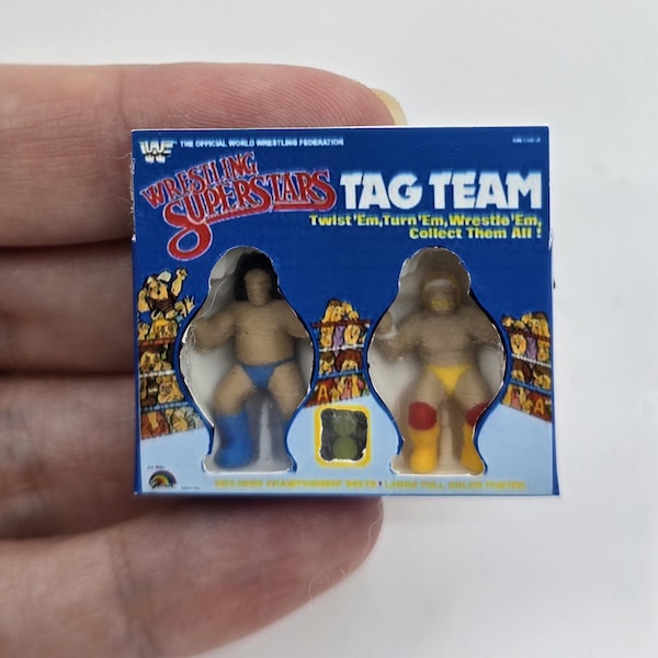 1:12 Scale Tiny WWF Wrestling Superstars Tag Team Box with Custom 3D Print Mini Figure Wrestlers Hulk & Andre Removeable