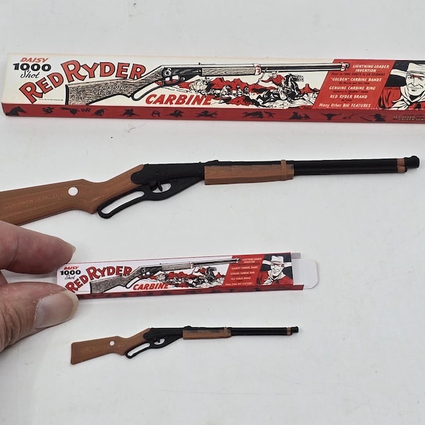 Dollhouse Miniature 1:12 or 1/6 Scale Red Ryder BB Gun Daisy Carbine Display with Box Cowboy Toy