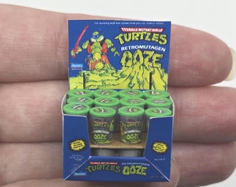 1:12 Custom TMNT Retromutagen Ooze SLIME CAN Teenage Mutant Ninja Turtles Toy Display Retro 1/12 Scale With Mini Cans