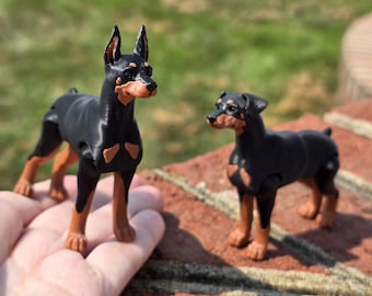 Dobermann Pinscher Dog Miniature Mini Figure 3D Print Articulated Printed 3-D Display Brown Black Pet 3" Tall You Choose Ears / Head