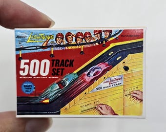Johnny Lightning Miniature Dollhouse Decor *Box Only* 500 Track Set Custom Art Miniature 1:12 Scale Racing Car