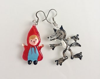 Märchen Ohrringe,Puss in Boots,Drache und Prinzessin,Rotkäppchen und Wolf,personalisiertes Geschenk