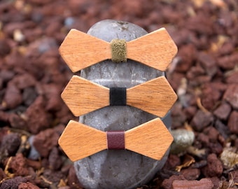 Mahogany Wooden Bow Tie - Diamond (3 leather color options)