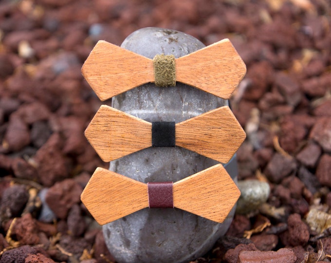 Mahogany Wooden Bow Tie - Diamond (3 leather color options)