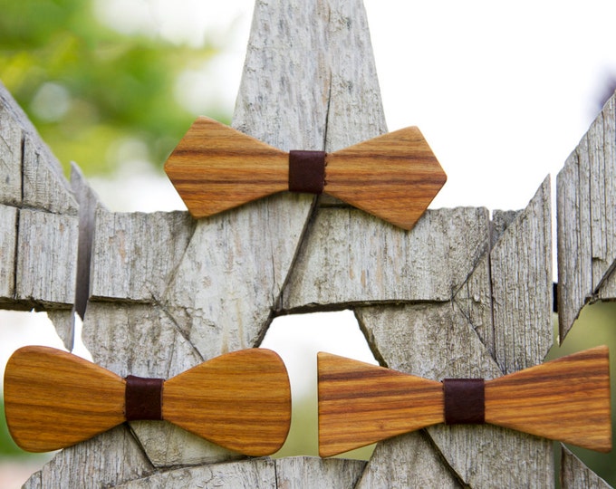 Canary Wood Bow Tie - Oxblood leather accent