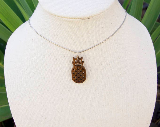 Pineapple Necklace in Walnut- Pineapple, Fruit, Modern, Rustic, Wood, Handmade, carved, Pendant, Sterling Silver, Tropical, Island, Hawaii