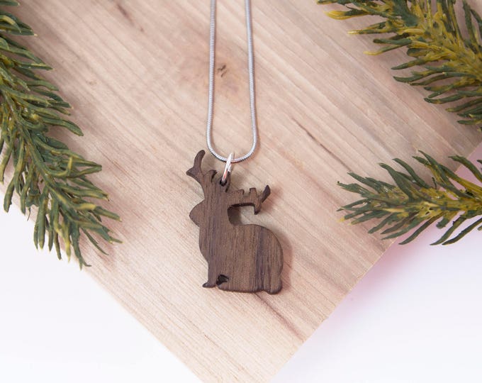 Jackalope Necklace - Criptid, Cryptozoology, mythological, camping pendent, rabbit, bunny, fantasy, handmade, outdoor, mythology, wood