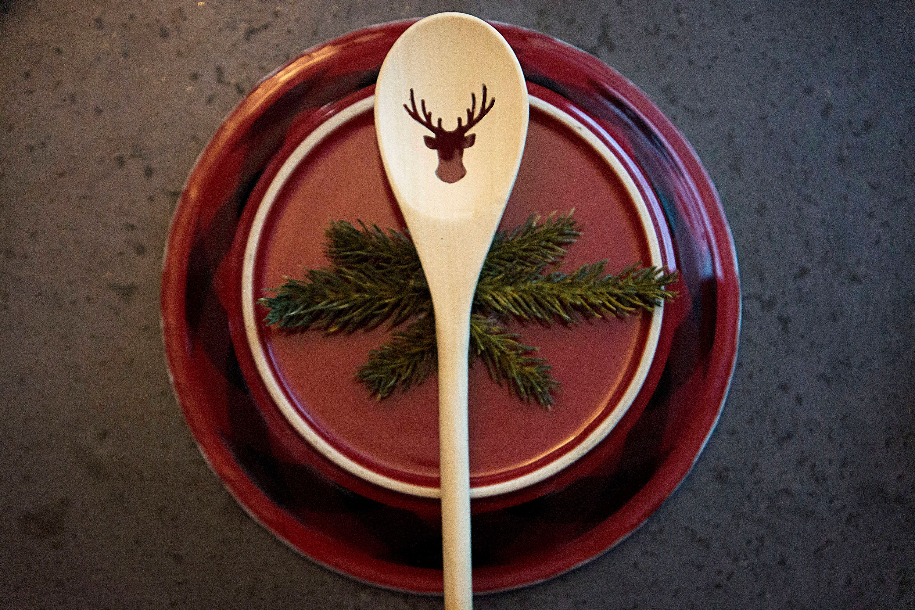 Wood Spoon Christmas Deer Holiday, carved, wooden spoon, kitchen spoon, strainer, handmade