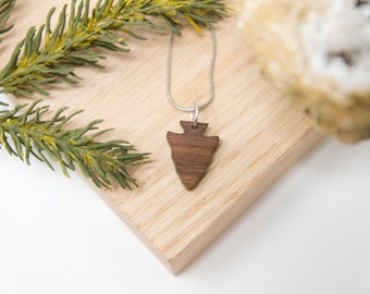 Arrowhead Necklace Wood, Hiker Necklace - Explore, pendent, trail, handmade, camping, outdoor, wander, Pacific Northwest, Washington, Oregon
