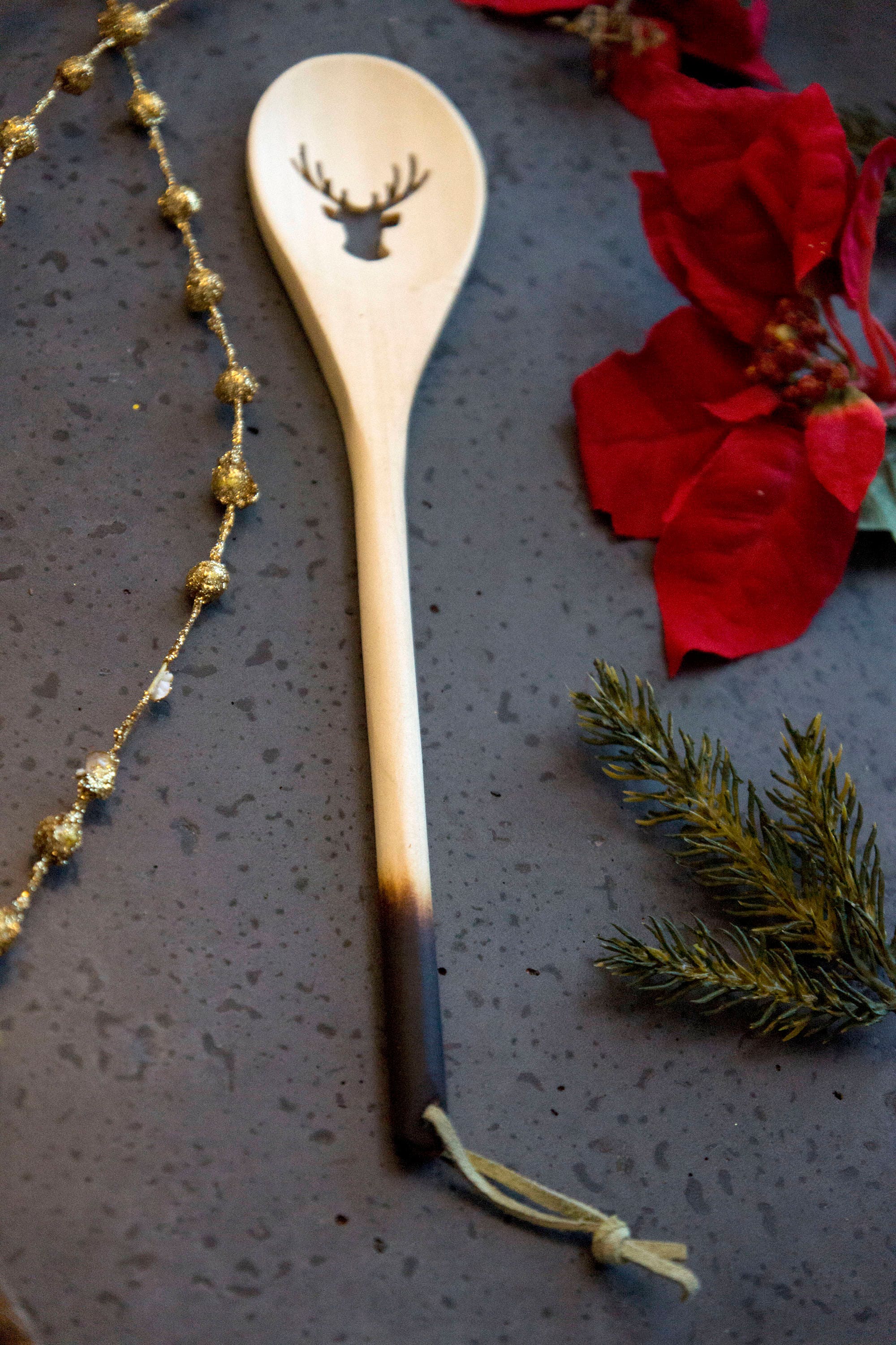 Wood Spoon Christmas Deer Holiday, carved, wooden spoon, kitchen