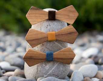 Walnut Wooden Bow Tie - Diamond (3 leather color options)