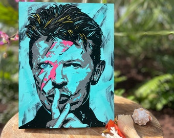 Bowie - David Bowie Wood Panel 9" x 12"