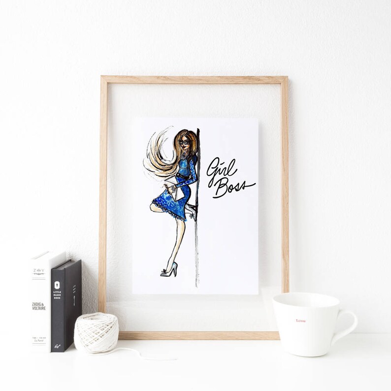 Girl Boss Fashion Illustration Print // Cute Office Decor // | Etsy
